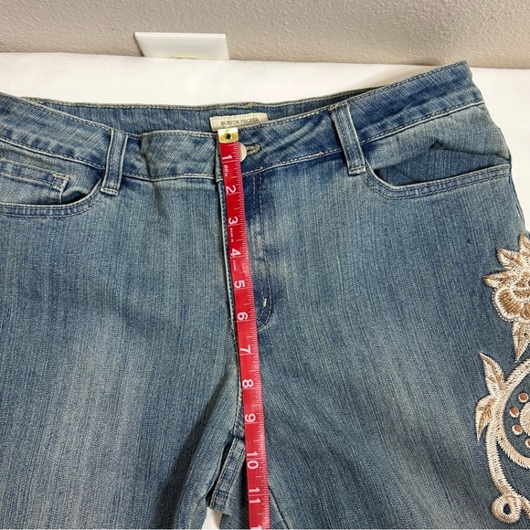 Boston Proper Stretch Blue Wash Mid Rise Flare Bead Embroidery Floral Jeans 12 - Picture 13 of 16